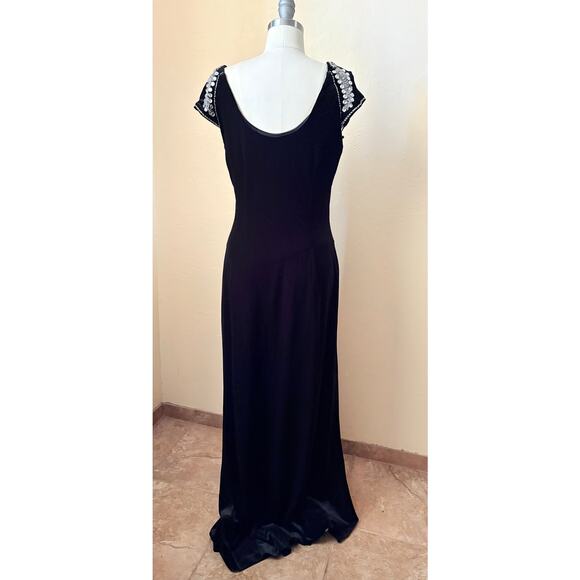 ANNE Black Maxi Women's Dress Beaded Shoulder Formal Evening Gown Size 10 - Picture 5 of 8